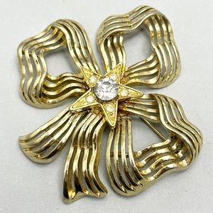 Vintage Monet Rhinestone Bow Brooch Pin
